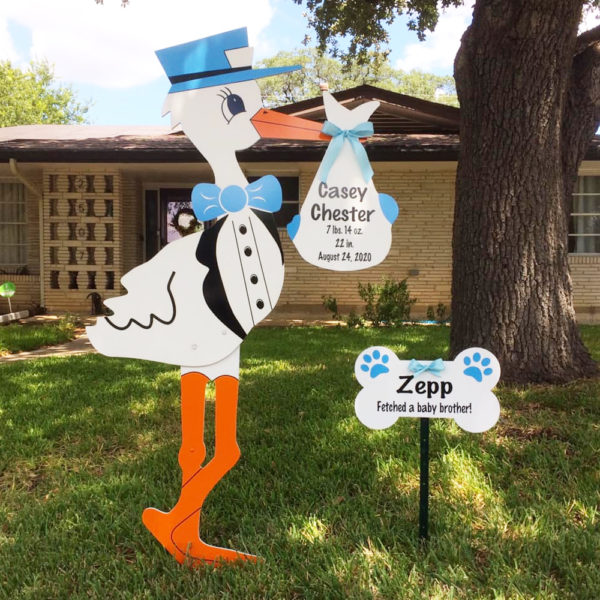 Blue Stork with Dog Bone Sign - Stork Sign Rental, Plant City, FL