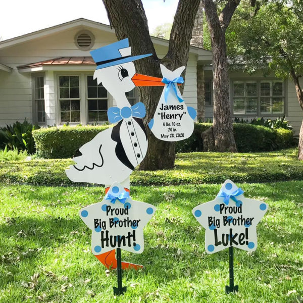 Blue Stork with Sibling Stars - Stork Sign Rental, Plant City, FL