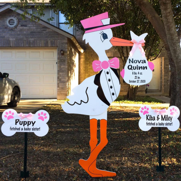 Pink Stork with Dog Bones - Stork Sign Rental, Plant City, FL